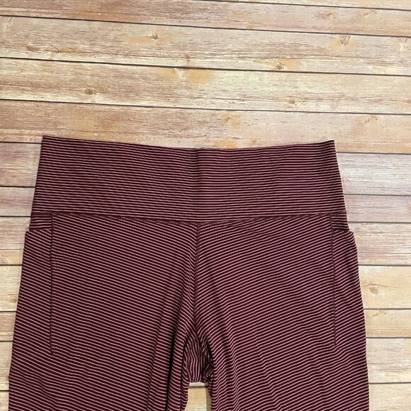 Athleta Salutation Stash Pocket 7/8 Tight Leggings Purple Pink Stripes - Picture 2 of 11